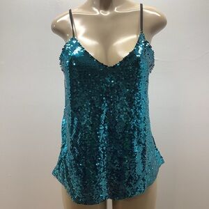 Modern Attraction Size Medium Sequin Teal Cami Top With Adjustable Straps. New